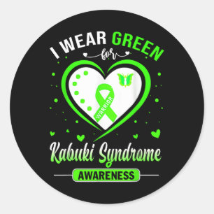 Ich trage Green für Kabuki Syndrome Awareness Warr Runder Aufkleber