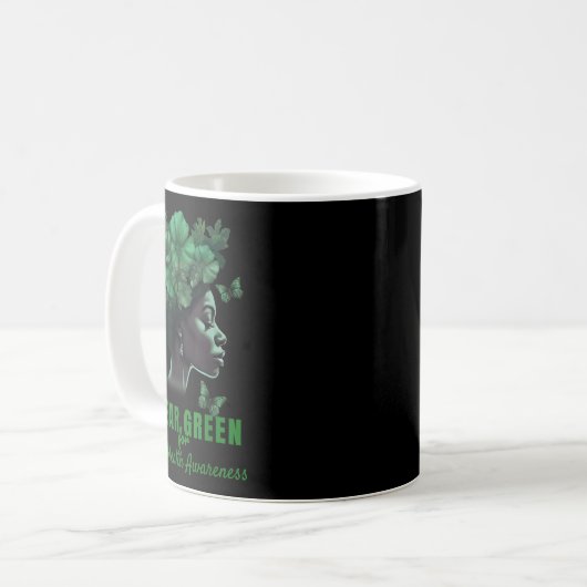 Ich trage Grün für das Bewusstsein für psychische  Kaffeetasse (Vorderseite Links)