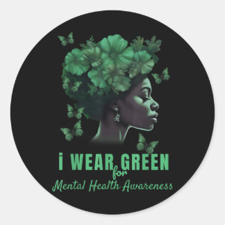 Ich trage Grün für das Bewusstsein für psychische  Runder Aufkleber