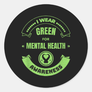 Ich trage Grün für psychische Gesundheit Monat psy Runder Aufkleber
