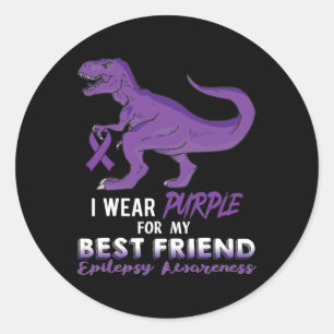 Ich trage Lila für den besten Freund Dinosaurier E Runder Aufkleber