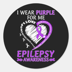 Ich trage Lila für Epilepsie Awareness Lila Rib Runder Aufkleber