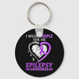 Ich trage Lila für Epilepsie Awareness Lila Rib Schlüsselanhänger