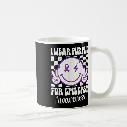 Ich trage Lila für Epilepsie Awareness Smile Face Kaffeetasse (Rechts)