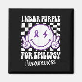 Ich trage Lila für Epilepsie Awareness Smile Face Magnet (Vorne)