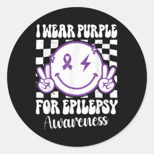 Ich trage Lila für Epilepsie Awareness Smile Face Runder Aufkleber