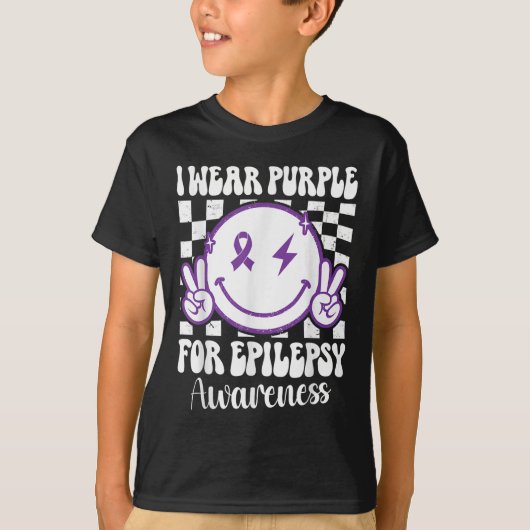 Ich trage Lila für Epilepsie Awareness Smile Face T-Shirt (Vorderseite)