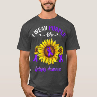 Ich trage Lila für Epilepsie Awareness Sunflower T-Shirt