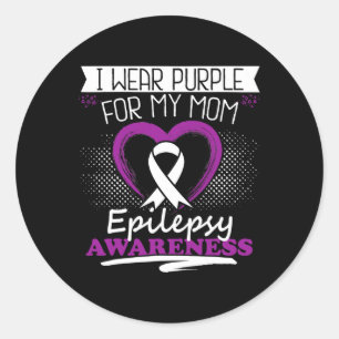 Ich trage lila für meine Mama Epilepsy Awareness Runder Aufkleber