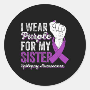 Ich trage Lila für meine Schwester Ribbon Epilepsy Runder Aufkleber