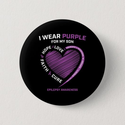 Ich trage Lila für meine Son Epilepsy Awareness Ma Button (Vorderseite)