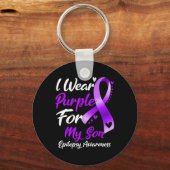Ich trage Lila für meine Son Epilepsy-Geschenke Schlüsselanhänger (Vorderseite)