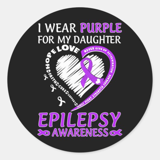 Ich trage Lila für meine Tochter Epilepsie Awarene Runder Aufkleber (Vorderseite)