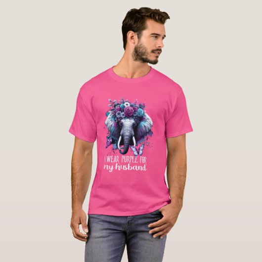 Ich trage Lila für meinen Ehemänner Elefant Alzhei T-Shirt (Vorne ganz)
