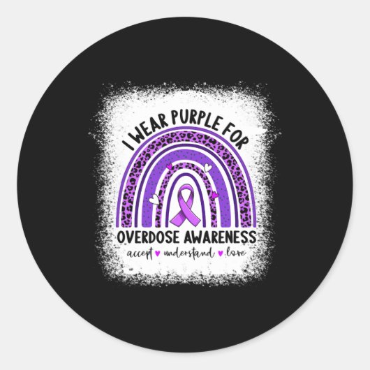 Ich trage Lila für Überdosierung Awareness Boho Ra Runder Aufkleber (Vorderseite)