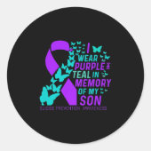 Ich trage Lila und Aquamarin für meinen Sohn Suizi Runder Aufkleber (Vorderseite)