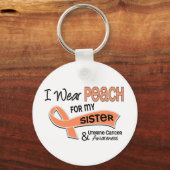 Ich trage Pfirsich 42 Schwester Uteruskrebs Schlüsselanhänger (Vorderseite)