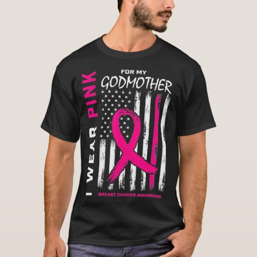 Ich trage Pink Godmutter Brustkrebs-Bewusstseinsze T-Shirt (Vorderseite)