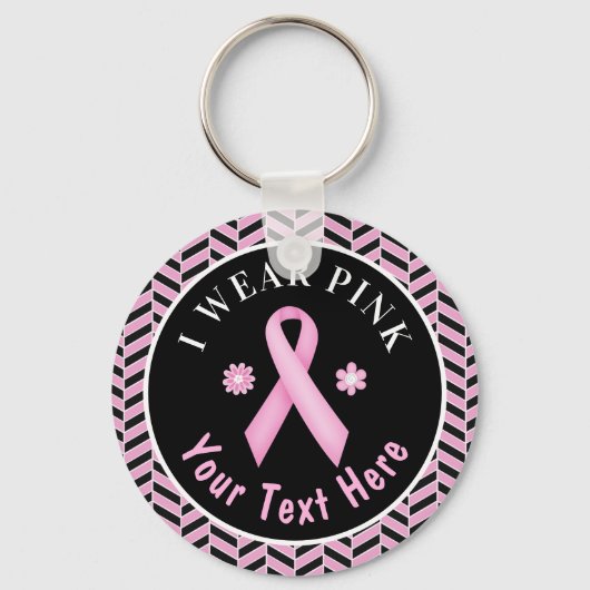 Ich trage pinkfarbenes Brustkrebs-Bewusstsein Herr Schlüsselanhänger (Vorderseite)