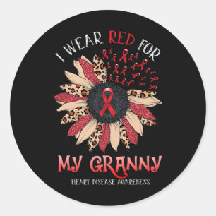 Ich trage Red Ribbon Granny Herz-Krankheit Bewusst Runder Aufkleber