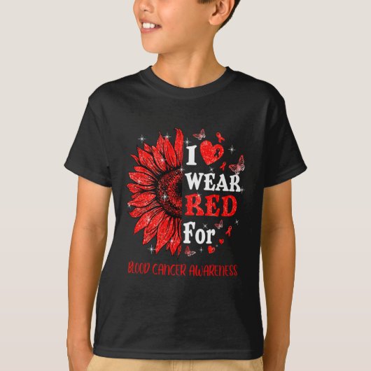 Ich trage Red Twinkle Heart Sunflower Blood Cancer T-Shirt (Vorderseite)