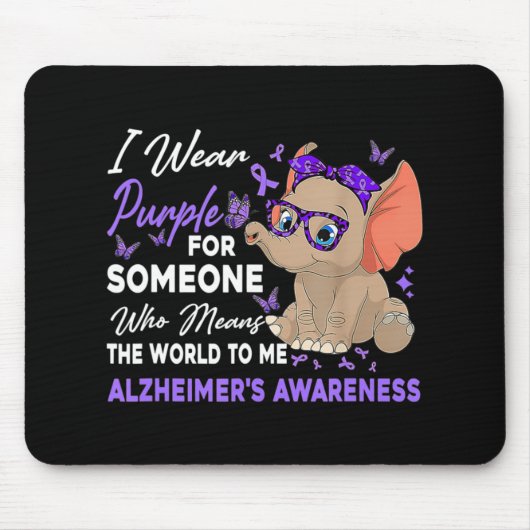 Ich trage Ribbon Lila Elefant Niedlich Alzheimer A Mousepad (Vorne)