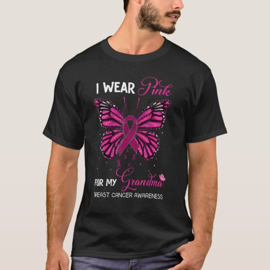 Ich trage Rosa für meine Oma-Butterfly-Liebe T-Shirt (Vorderseite)