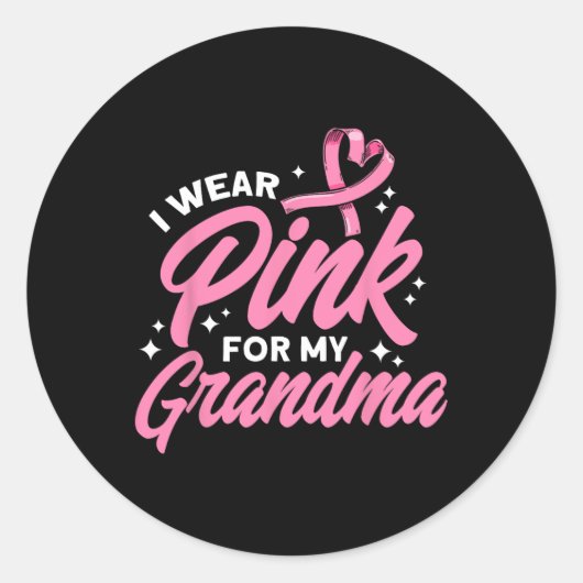 Ich trage Rosa für meine Oma-Rosa-Brustkrebszeit Runder Aufkleber (Vorderseite)