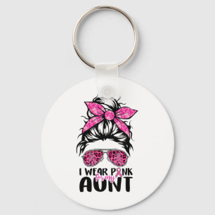 Ich trage Rosa für meine Tante Messy Bun Breast Ca Schlüsselanhänger