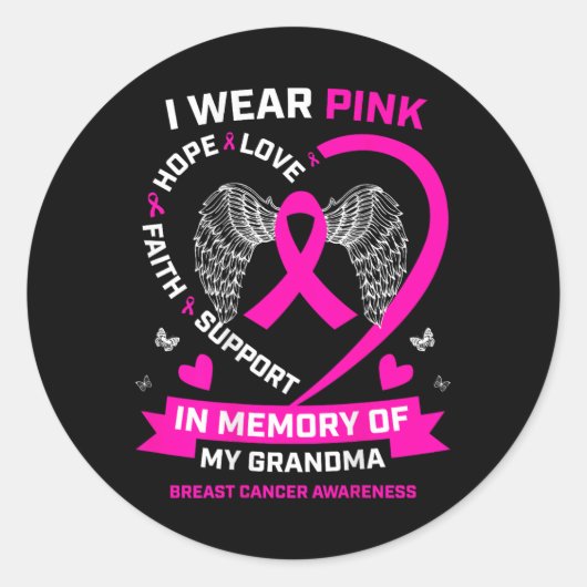Ich trage Rosa im Gedenken an meinen Oma-Brustkreb Runder Aufkleber (Vorderseite)