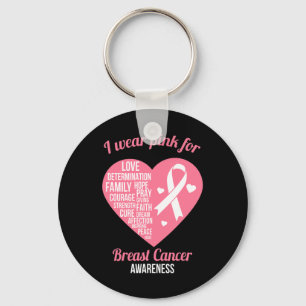 Ich trage rosa Ribbon Herz Coole Brustkrebs Awaren Schlüsselanhänger