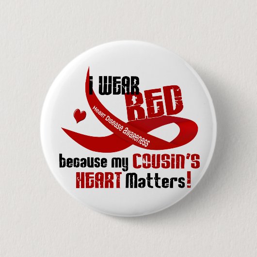 Ich trage Rot für das Herz 33 meines Cousins Button (Vorderseite)