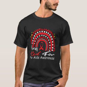 Ich trage Rot für HIV AIDS Awareness Rainbow Leopa T-Shirt