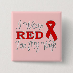 Ich trage Rot für meine Ehefrau (rotes Band) Button