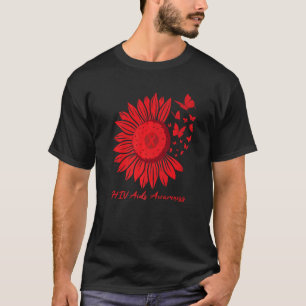 Ich trage Rot wegen HIV AIDS Awareness Sunflower L T-Shirt
