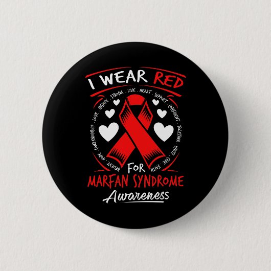 Ich trage Rot wegen Marfan-Syndrom-Bewusstsein Button (Vorderseite)