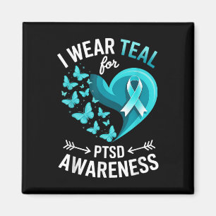 Ich trage Türkis für PTSD-Bewusstsein Herz Schmett Magnet