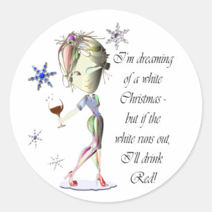 Ich träume von einem weißen Weihnachten, lustigen  Runder Aufkleber