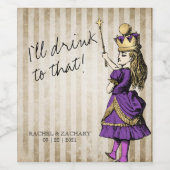 Ich trinke auf diese Alice im Wunderland Hochzeit Weinetikett (Einzelnes Label)