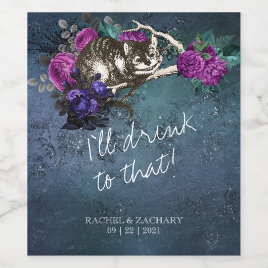 Ich trinke auf diese Alice im Wunderland Hochzeit Weinetikett (Einzelnes Label)