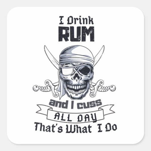 Ich trinke Rum Pirate Skull Funny Costume Quadratischer Aufkleber (Vorderseite)