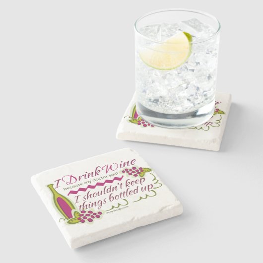 Ich trinke Wein-lustiges Zitat Steinuntersetzer (Seitenansicht)