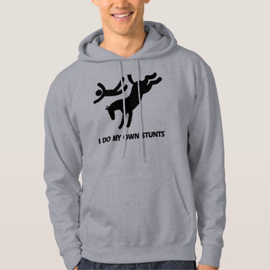 Ich tue mein eigenes Stunts™ Pferd: humorvolles Hoodie (Vorderseite)