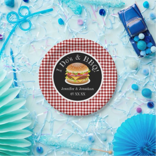 Ich tue und GRILLEN Red Gingham Hamburger Lässig H Pappteller (Party)