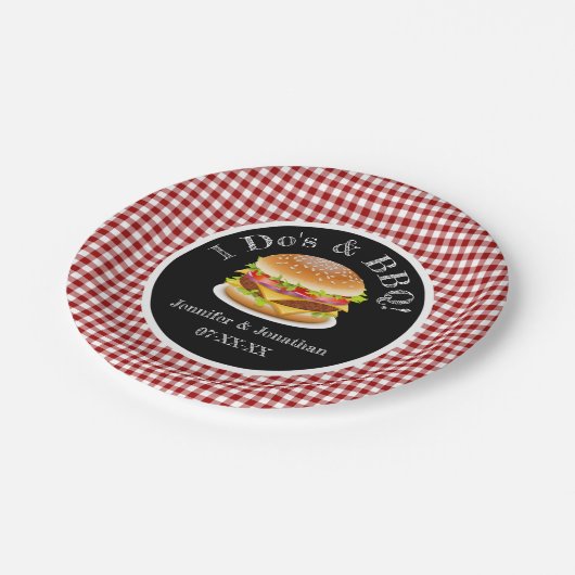 Ich tue und GRILLEN Red Gingham Hamburger Lässig H Pappteller (Schrägansicht)