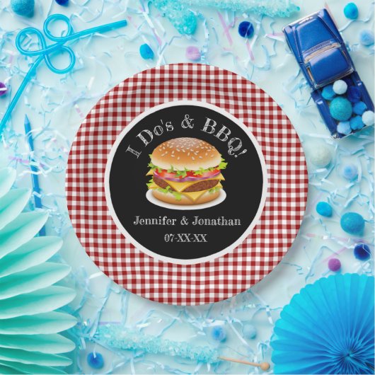 Ich tue und GRILLEN Red Gingham Hamburger Lässig H Pappteller (Party)