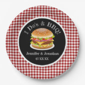Ich tue und GRILLEN Red Gingham Hamburger Lässig H Pappteller (Vorderseite)