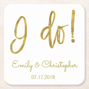 Ich tue Untersetzer mit Goldfolie und White Weddin