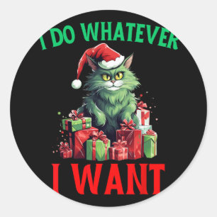 Ich tue, was auch immer ich Katzen Weihnachtskatze Runder Aufkleber