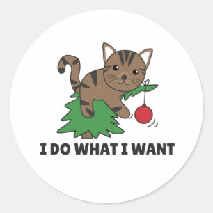 Ich tue, was ich eine lustige Weihnachtskatze Clas Runder Aufkleber